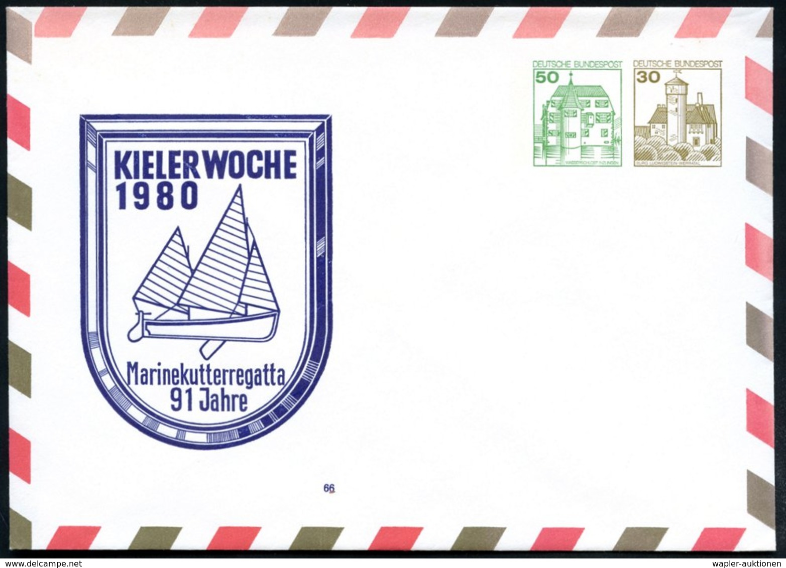 1980 Kiel, PU 50 Pf. + 30 Pf. Burgen: KIELER WOCHE 1980, Marinekutterregatta, 91 Jahre (Segelkutter) Ungebr. (Mi.PU 166) - Other & Unclassified