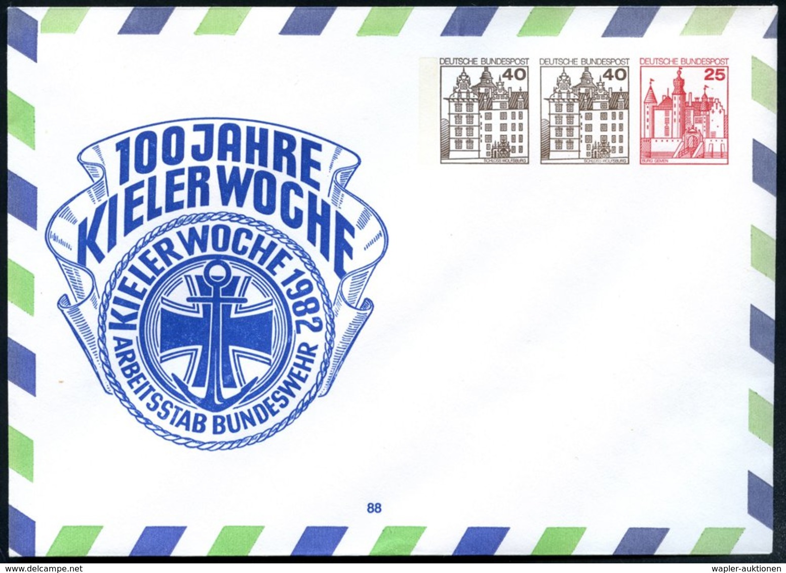 1982 Kiel, PU 40 Pf. + 40 Pf. + 25 Pf. Burgen: 100 JAHRE KIELER WOCHE 1982, ARBEITSSTAB BUNDESWEHR (Eisernes Kreuz, Anke - Other & Unclassified