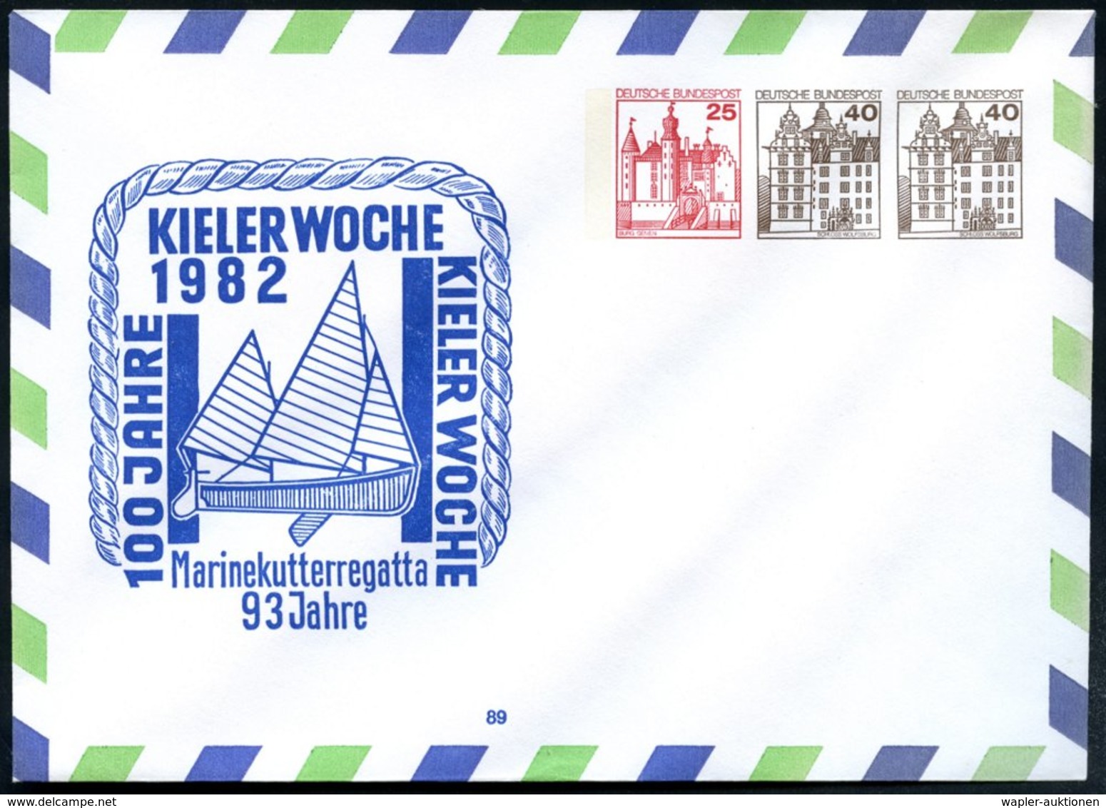 1982 Kiel, PU 25 Pf. + 40 Pf. + 40 Pf. Burgen: 100 JAHRE KIELER WOCHE 1982, Marinekutterregatta 93 Jahre (Segelkutter) U - Other & Unclassified