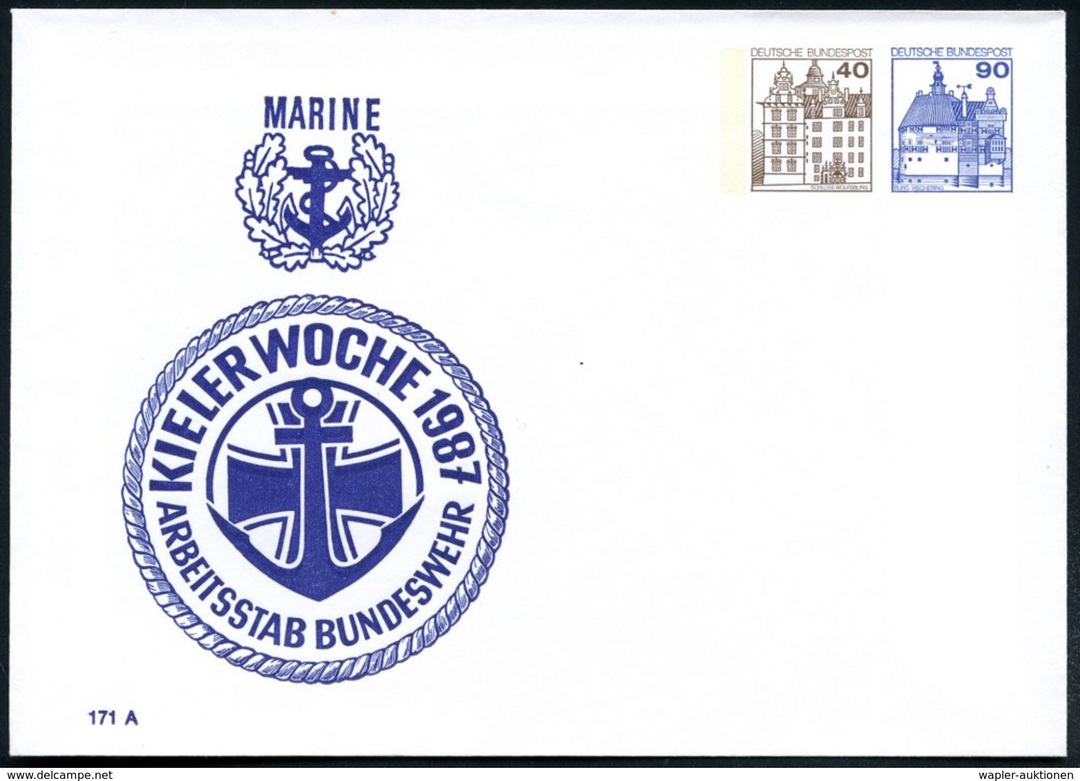 1987 Kiel, PU 40 Pf. + 90 Pf. Burgen: KIELER WOCHE 1987, ARBEITSSTAB BUNDESWEHR (Eisernes Kreuz, Anker) Ungebr. (Mi.PU 2 - Other & Unclassified