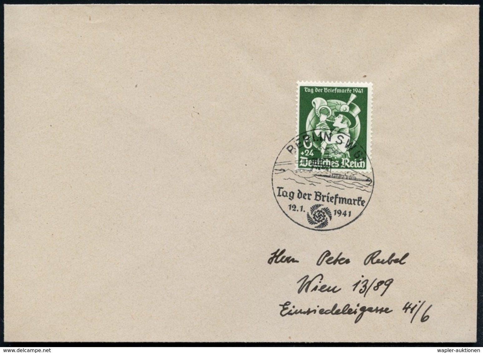 1941 (12.1.) BERLIN SW 61, Sonderstempel: Tag Der Briefmarke = U-Boot Auf Passender EF 6 + 24 Pf. Tag Der Briefmarke (Mi - Other & Unclassified