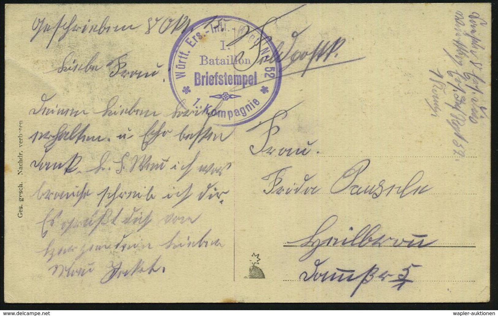 1915 (8.10.) DEUTSCHES REICH, Monochrome Künstler-Ak.: Deutsche U-Boote Auf Feinfahrt (mit Gedicht) + Briefstempel: Inf. - Other & Unclassified