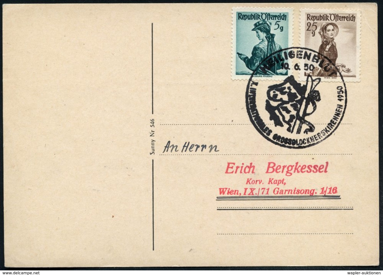 1950 (10.6.) ÖSTERREICH, Sonderstempel: HEILIGENBLUT, X. INTERNAT. GROSSGLOCKNERSKIRENNEN (Großglockner, Paar Ski) Inl.- - Other & Unclassified