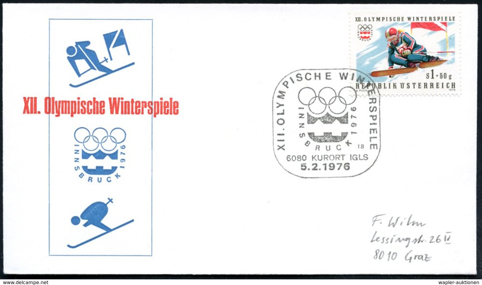 1976 (5.2./7.2.) ÖSTERREICH, Sonderstempel: Olympia-Sonderstempel: 6080 KURORT IGLS Bzw. 6094 AXAMS AXAMER LIZUM, XII. O - Other & Unclassified