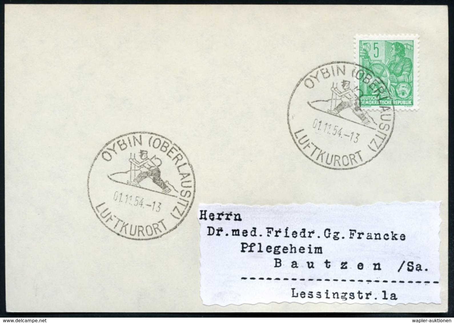 1954 (1.11) OYBON (OBERLAUSITZ), Hand-Werbestempel: LUFTKURORT = Skilangläufer, Inl.-Karte (Bo.4, Erstjahr) - Skilanglau - Other & Unclassified