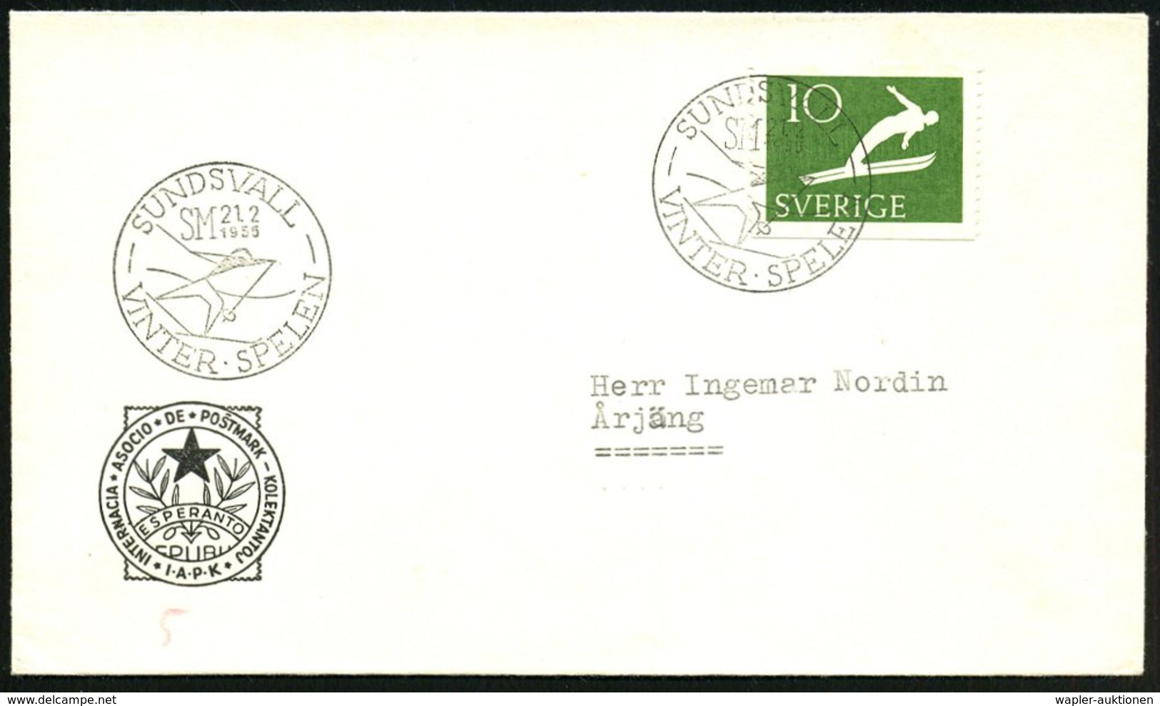 1956 (21.2.) SCHWEDEN, Sonderstempel: SUDSVALL, SM VINTER-SPELEN (Langläufer) EF 10 Öre Skispringer, Inl.-Brief (Mi.379  - Other & Unclassified