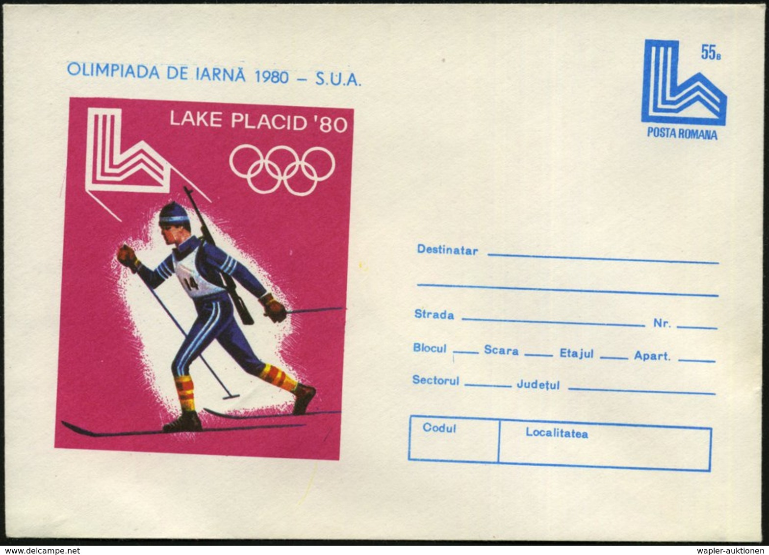 1981 RUMÄNIEN, 55 B. Sonder-Ganzsachen-Umschlag "Winter-Olympiade U.S.A. LAKE PLACID" = Biathlon, Ungebr. (Mi.U 1055) -  - Other & Unclassified