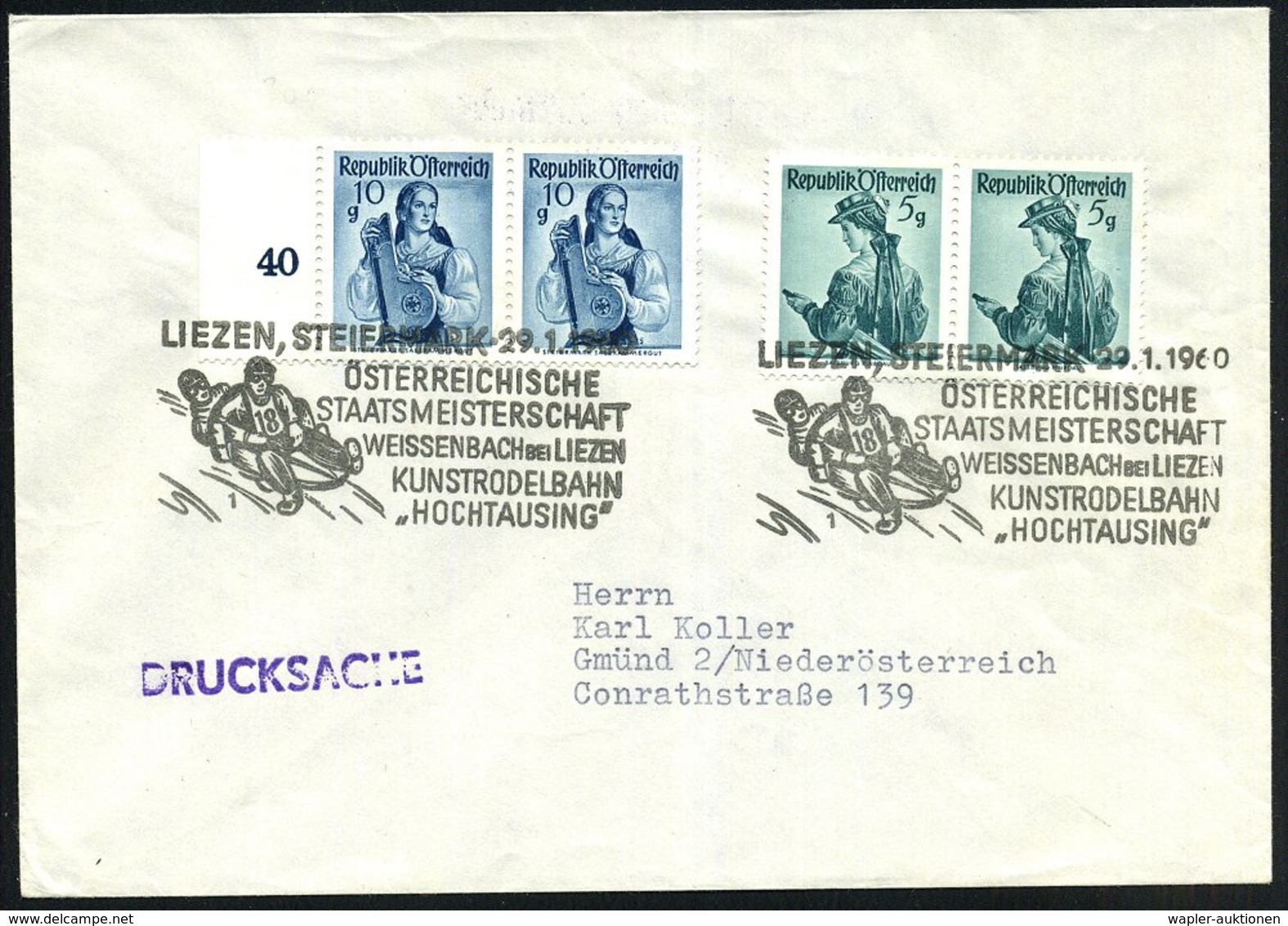 1960 (29.1.) ÖSTERREICH, Sonderstempel: LIEZEN, STEIERMARK, ÖSTERREICHISCHE STAATSMEISTERSCHAFT,, KUNSTRODELBAHN "HOCHTA - Other & Unclassified