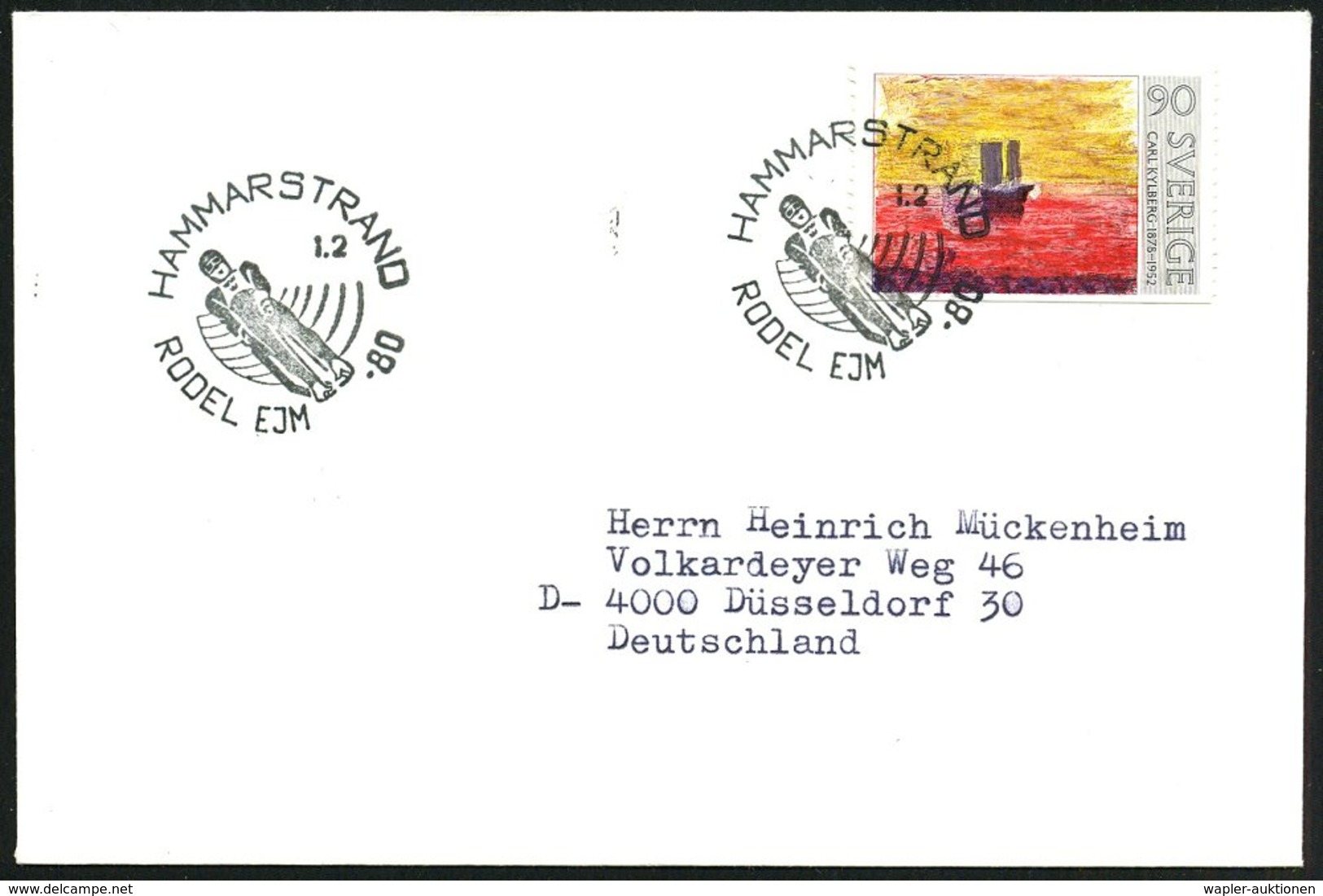 1980 (1.2.) SCHWEDEN, Sonderstempel: HAMMARSTRAND, RODEL EJM (Rodler) = Junioren-EM, Ausl.-Brief - Bob & Rodeln / Bob &  - Other & Unclassified