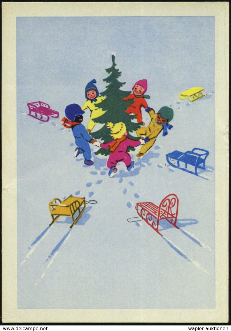 1963 UdSSR, 3 Kop. Bild-Ganzsache Rakete, Grün: Weihnachten = 5 Kinder Mit 5 Schlitten Tanzen Um Christbaum, Ungebr. - B - Altri & Non Classificati