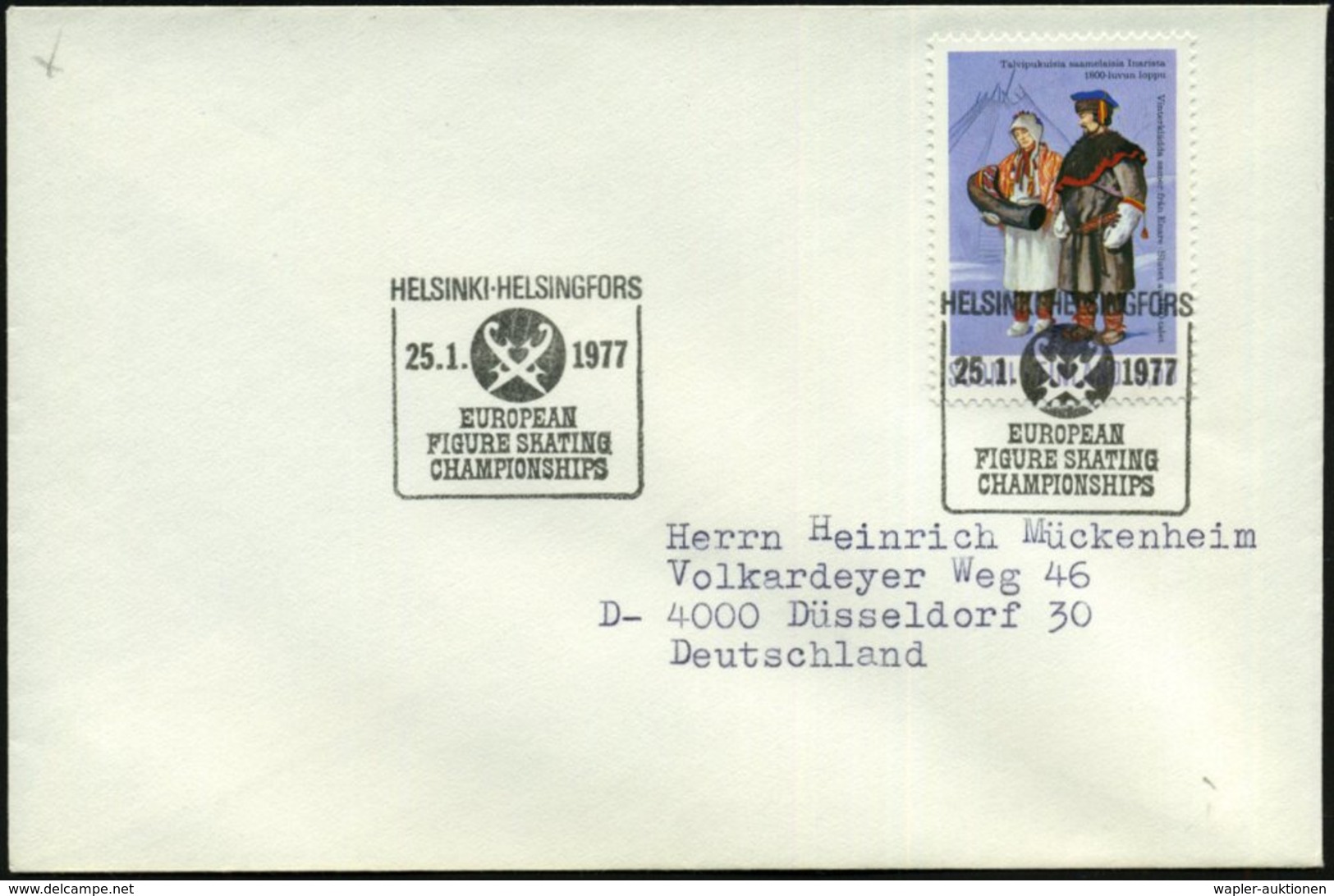 1977 (25.1.) FINNLAND, Sonderstempel: HELSINKI.. EUROPEAN FIGURE SKATING CHAMPIONSHIP (Eiskunstlauf-EM) = 2 Kufen, Ausl. - Other & Unclassified