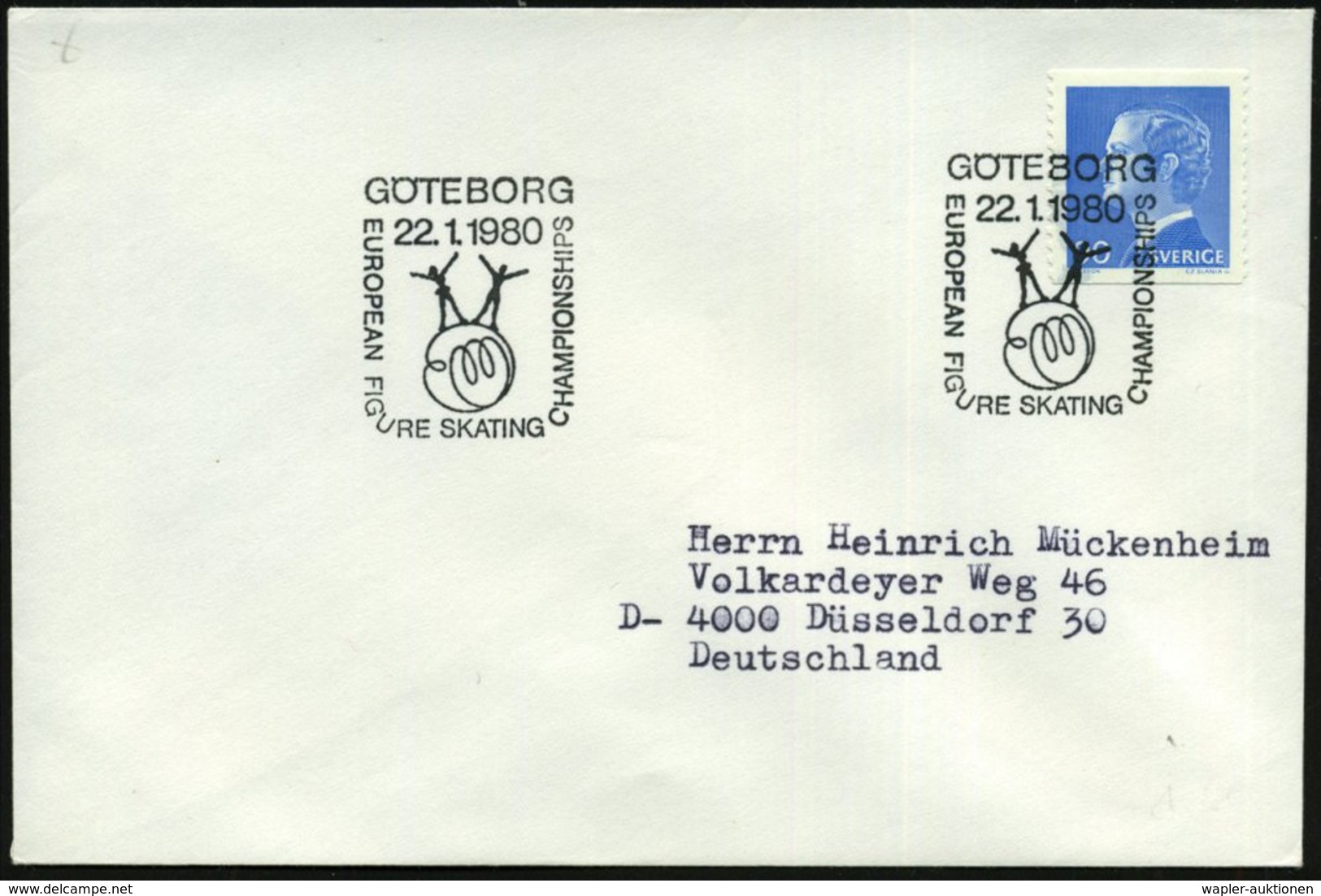 1980 (22.1.) SCHWEDEN, Sonderstempel: GÖTEBORG, EUROPEAN FIGURE SKATING CHAMPIONSHIPS (2 Eisläufer Auf Globus) Ausl.-Bri - Other & Unclassified