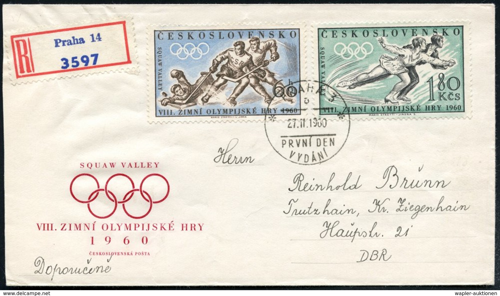1960 (27.2.) TSCHECHOSLOWAKEI, 60 H. Eishockey U. 1,80 Kc. Eiskunstlauf, Kompl. Satz Winter-Olympiade 1960 (Sqaw Valley) - Other & Unclassified