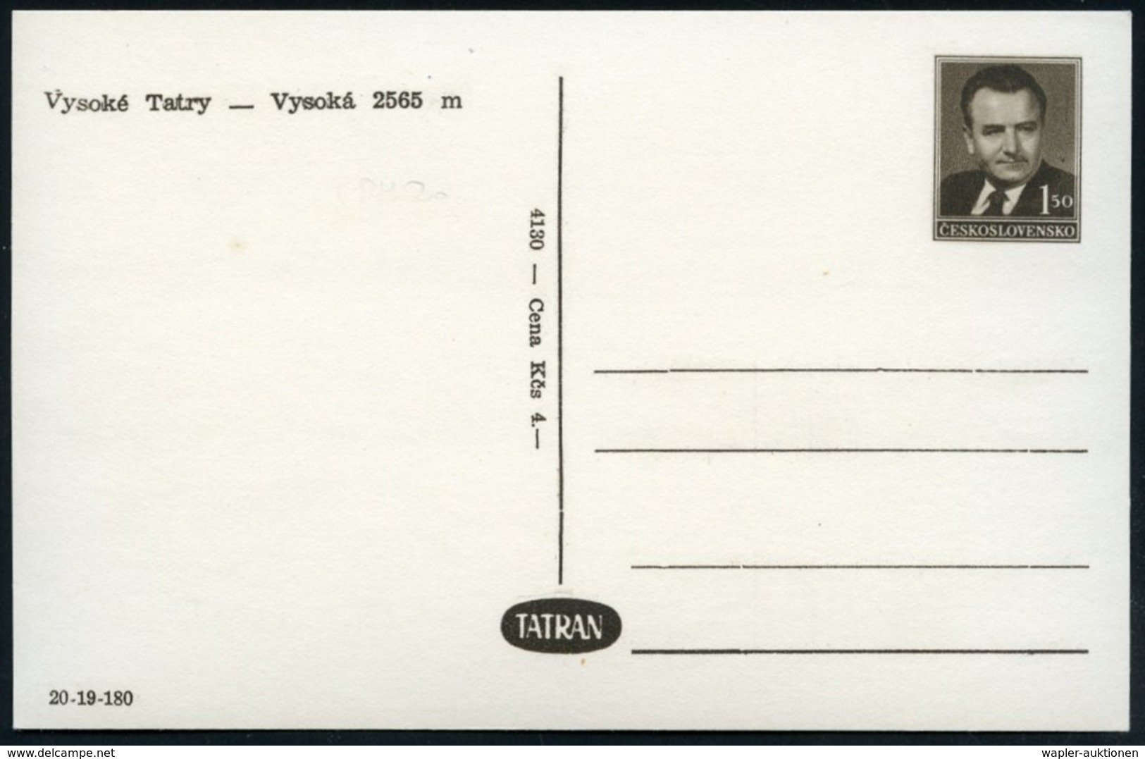 1952 TSCHECHOSLOWAKEI, 1,50 Kc. Bild-Ganzsache Gottwald, Braun: Hohe Tatra, Vysoka 2565 M, Ungebr. (Pofis.CPH 20/14) - A - Other & Unclassified