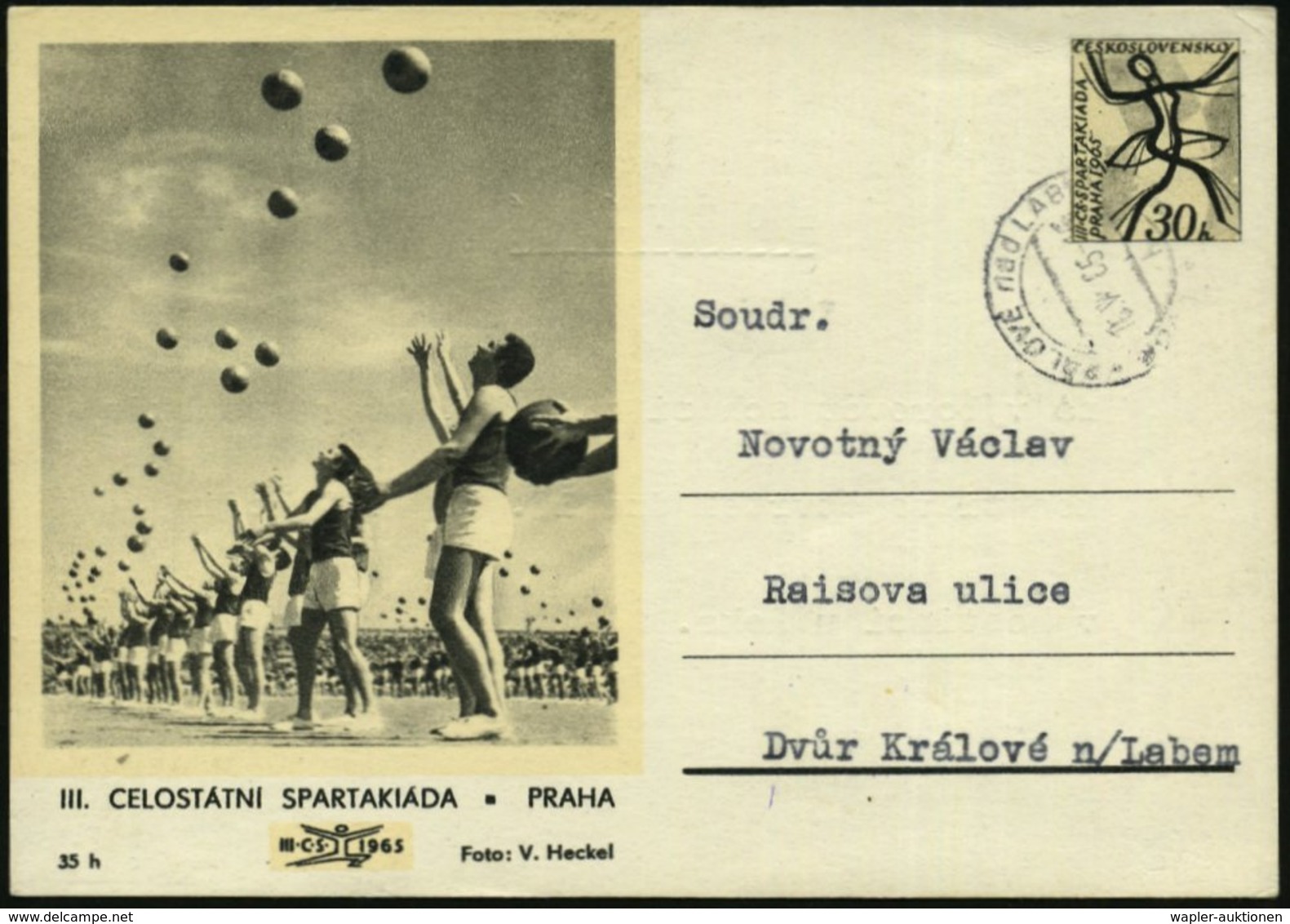 1965 TSCHECHOSLOWAKEI, 30 H. Sonder-Bild-Ganzsache: III. Spartakiade-Sportfestival = Massenveranstaltung Mit Ballspieler - Other & Unclassified