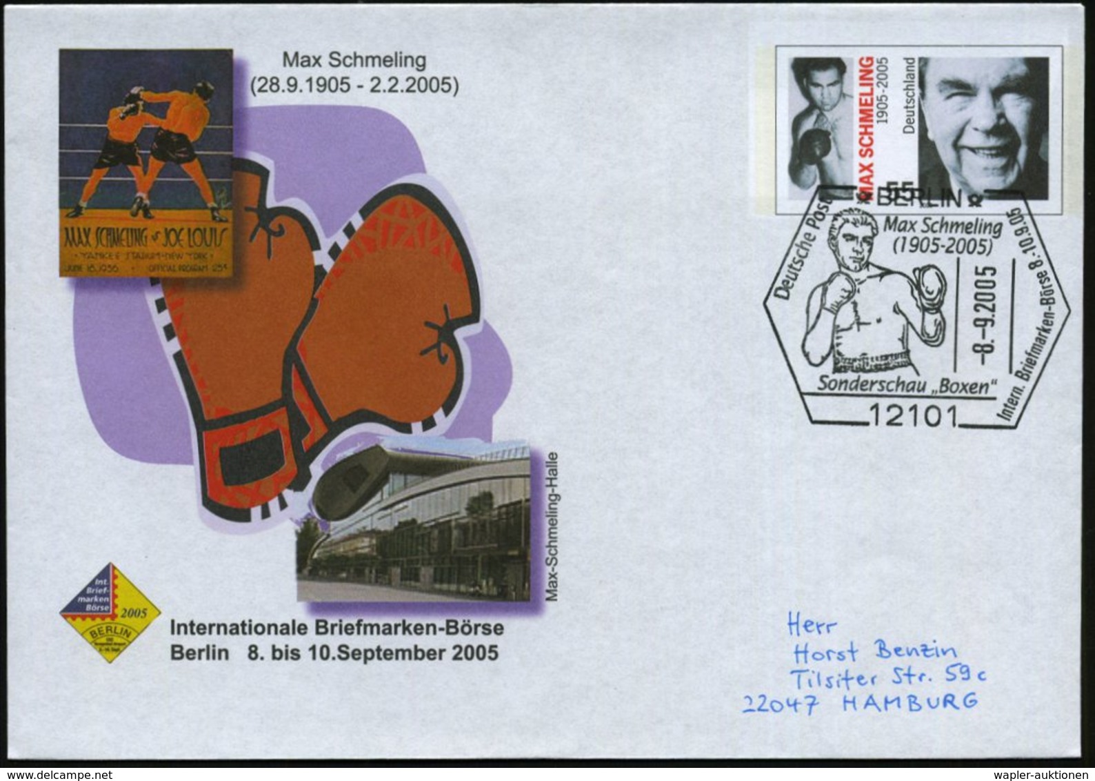 2005 (8.9.) 12101 BERLIN, Sonderstempel: Max Schmeling (1905 - 2005) Sonderschau "Boxen".. (Max Schmeling Brustbild) Auf - Autres & Non Classés