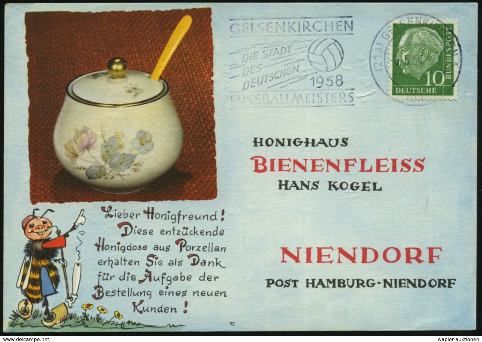 1959 (6.5.) (21 A) GELSENKIRCHEN 1, Maschinen-Werbestempel: DIE STADT DES DEUTSCHEN FUSSBALLMEISTERS 1958 (Fußball) Firm - Sonstige & Ohne Zuordnung