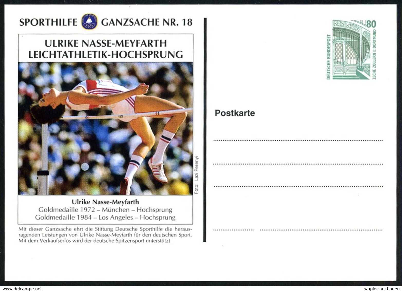 1994 B.R.D., PP 80 Pf. Zeche Zollern: Sporthilfe Ganzsache Nr.18, Ulrike Nasse-Meyfarth, Hochsprung (Gold Olympiade 1972 - Other & Unclassified