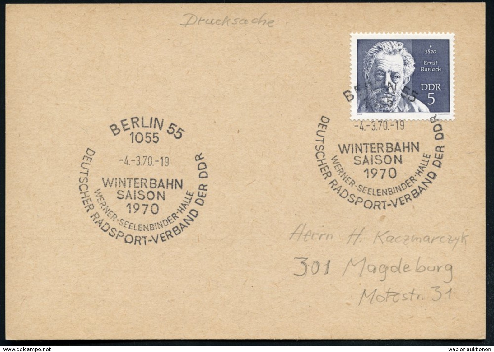 1970 (4.3.) 1055 BERLIN 55, Sonderstempel: WINTERBAHN SAISON.., WERNE-SEELENBINDER.HALLE, DEUTSCHER RADSPORT-VERBAND DER - Other & Unclassified