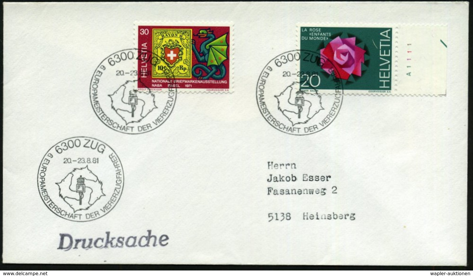 1981 (Aug.) SCHWEIZ, Sonderstempel: 6300 ZUG, 6. EUROPAMEISTERSCHAFT DER VIERERZUGFAHRER (4 Pferdeköpfe, Kutschenlampe)  - Other & Unclassified