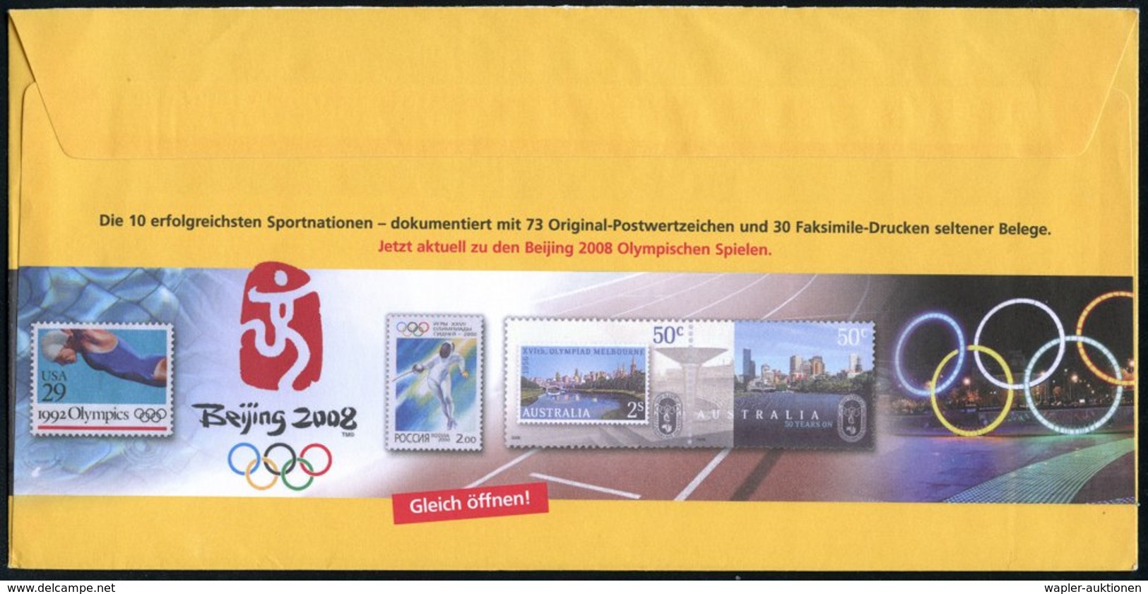 2008 (11.6.) 92637 WEIDEN I. D. OPF., 145 + 55 C. Dienst-Sonderganzsachen-Umschlag "Deutsche Post" PHILATELIE: "Olympisc - Otros & Sin Clasificación