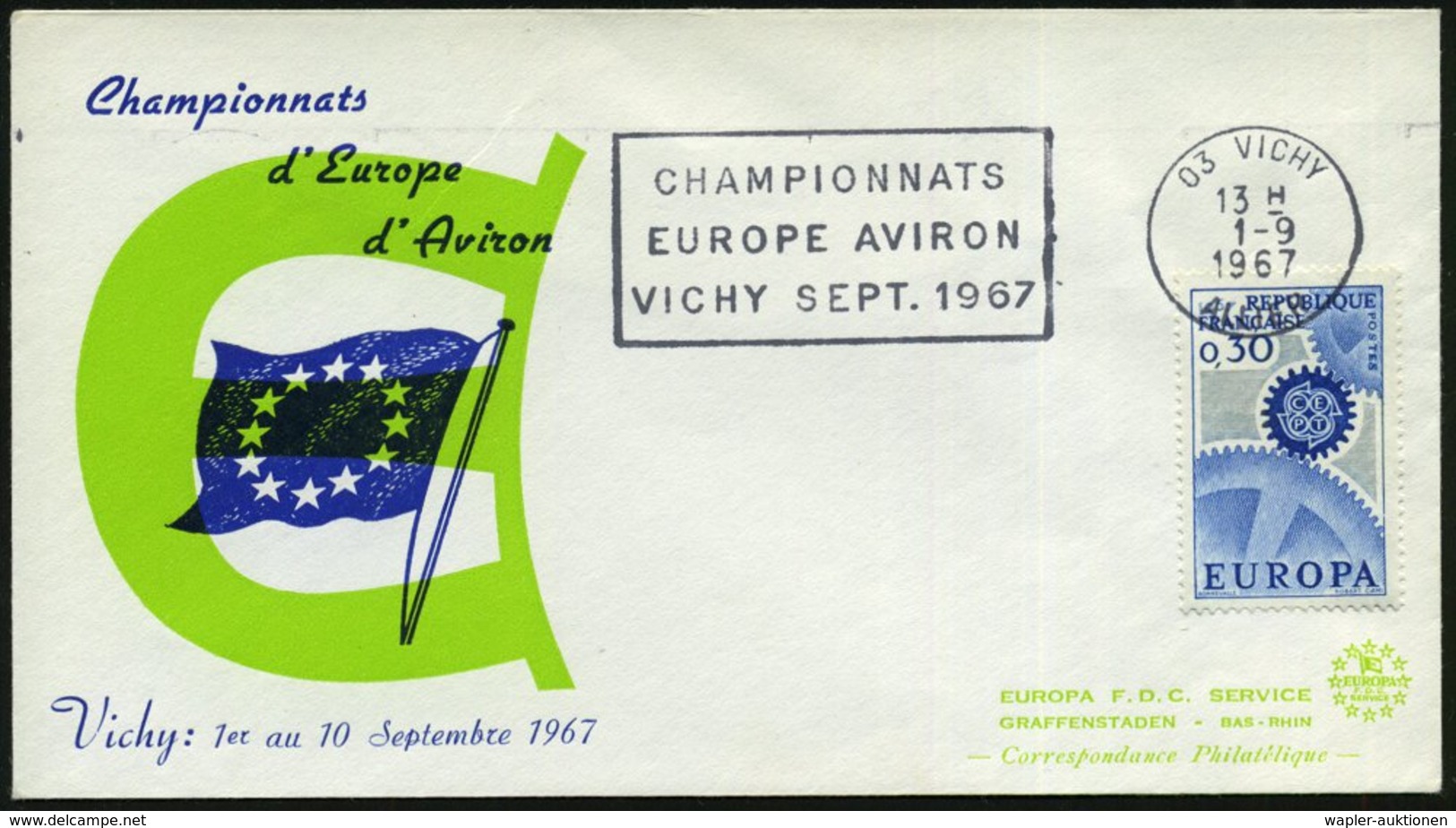 1967 (1.9.) FRANKREICH, Maschinen-Werbestempel: 03 VICHY, CHAMPIONNATS EUROPE AVIRON.. (Ruder-EM) Passender Inl.-Sonderu - Other & Unclassified