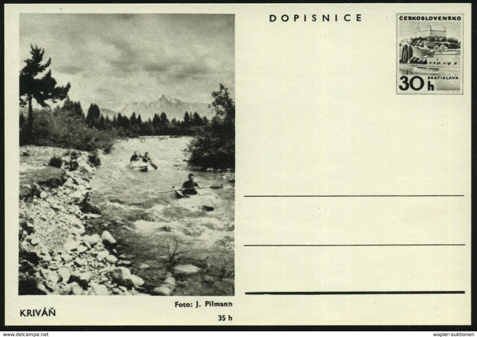 1965 TSCHECHOSLOWAKEI, 30 H. Bild-Ganzsache Bratislava: Krivan Mit Wildwasser-Kajaks, Ungebr. (Mi.P 178) - Kanu & Kajak  - Other & Unclassified