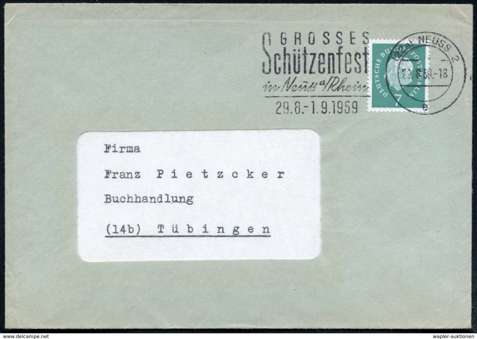 1959 (29.8.) (22 A) NEUSS 2, Maschinen-Werbestempel: GROSSES Schützenfest.. 28.8. - 1.9.1959, Inl.-Brief (Bo.15 A) - Spo - Other & Unclassified