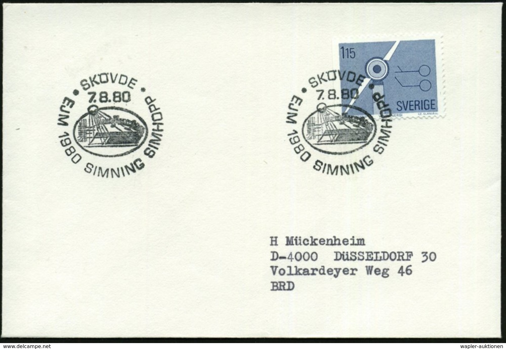 1980 (7.8.) SCHWEDEN, Sonderstempel: SKÖVDE, EJM 1980 SIMMING SIMHOOP (= Junioren-EM Schwimmen U. Springen) Ausl.-Brief  - Other & Unclassified