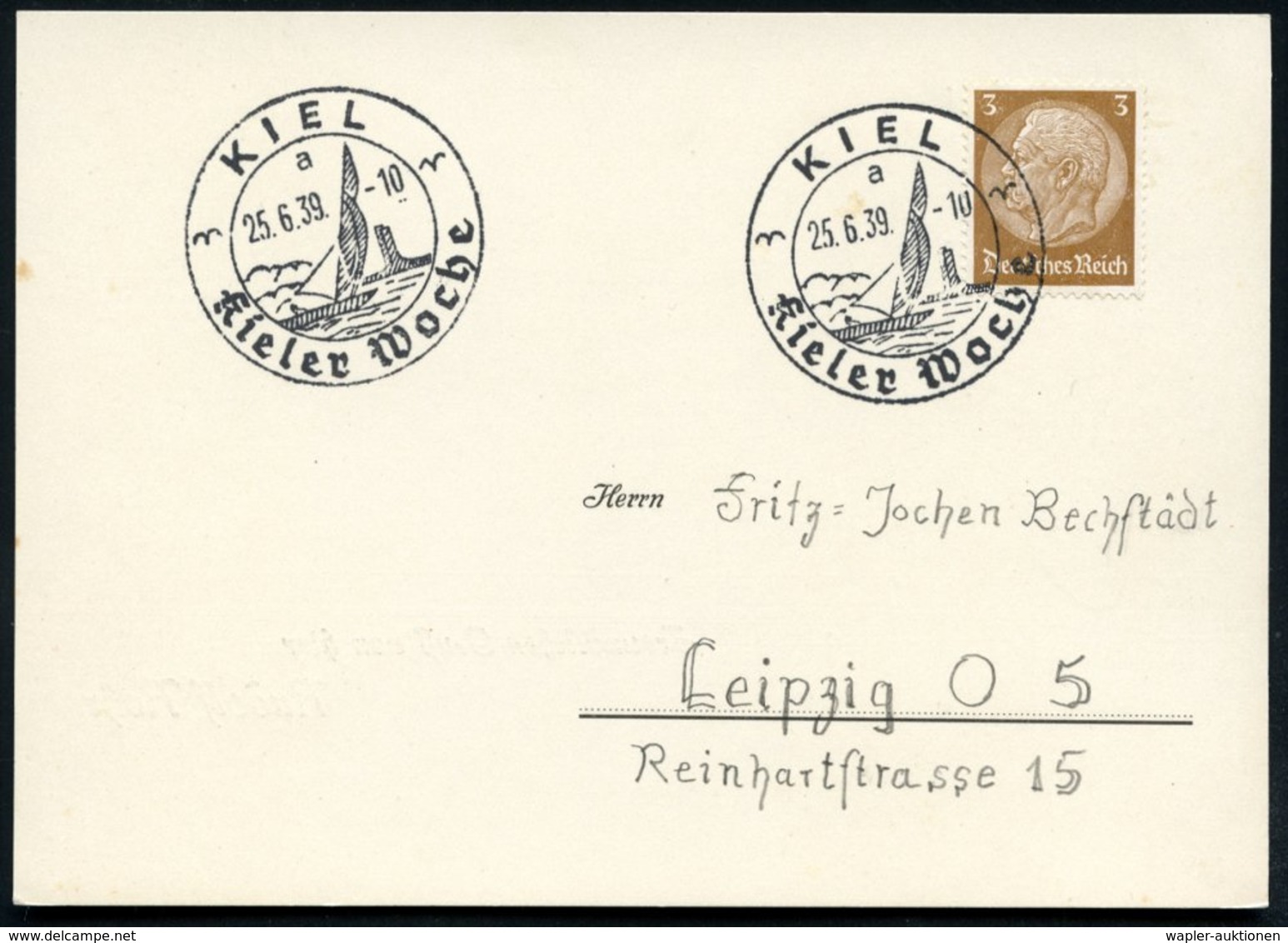 1939 (25.6.) KIEL, Sonderstempel: Kieler Woche (Segelschiff Etc.) Inl.-Karte (Bo.36 A, IV. Verwendung) - Segelsport / Sa - Other & Unclassified