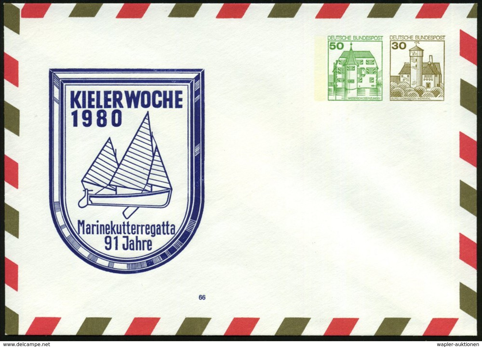 1980 Kiele, PU 50 + 30 Pf. Burgen: KIELER WOCHE 1980, Marinekutterregatta 91 Jahre (Segelkutter Der Bundesmarine) Ungebr - Other & Unclassified