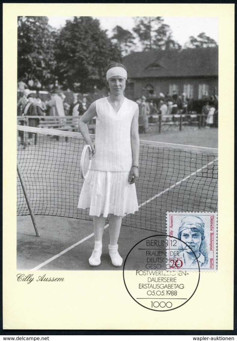 1988 (5.5.) BERLIN, 20 Pf. Cilly Aussem + ET-Sonderstempel: 1000 BERLIN 12, ET-Maximumkarte (Mi.811) - Tennis - Other & Unclassified