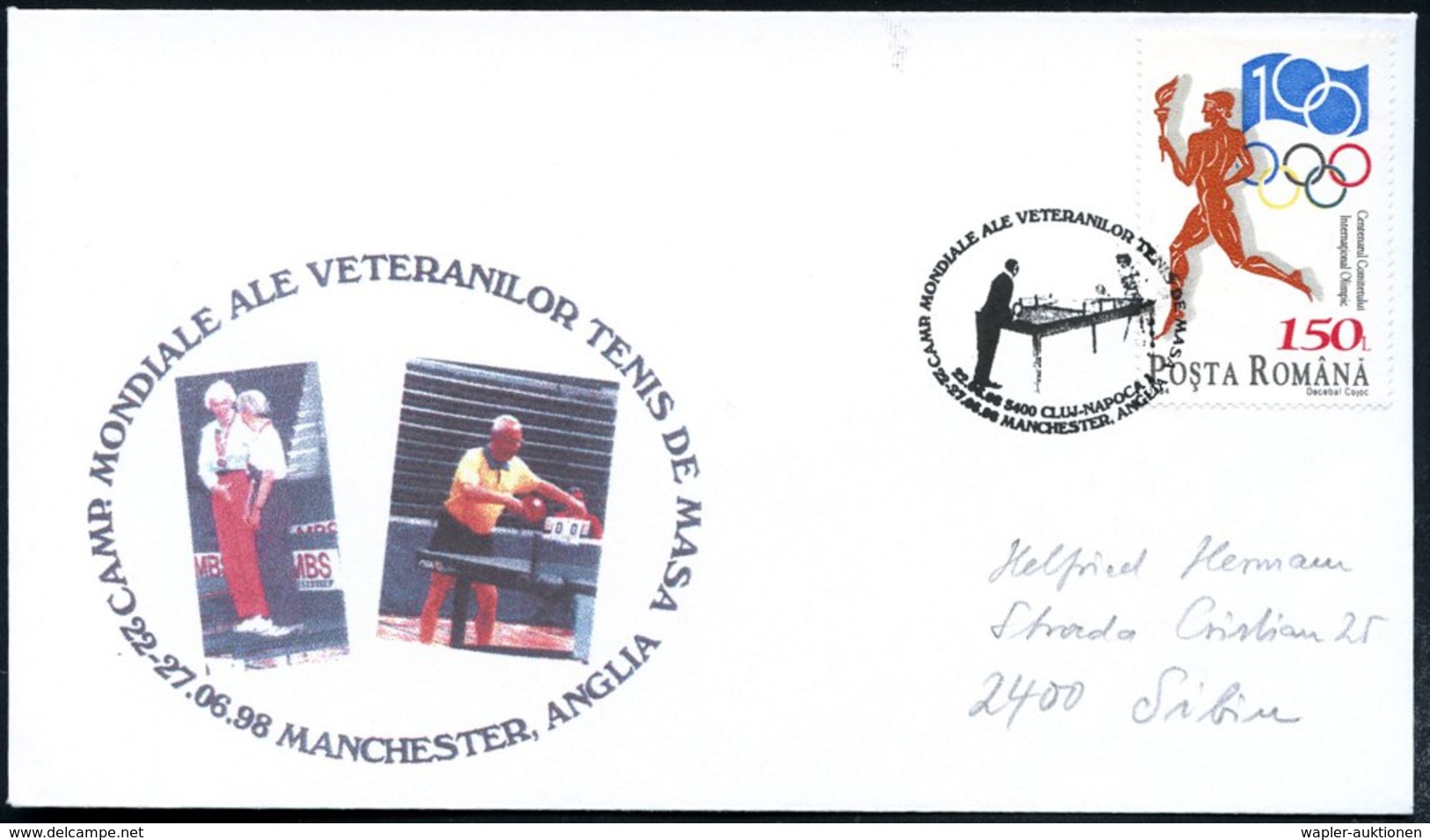 1998 (27.6.) RUMÄNIEN, Sonderstempel: 3400 CLUJ 1, CAMP. MONDIALE ALE VETERANILOR TENIS DE MASA, MANCHESTER, ANGLIA = Se - Other & Unclassified