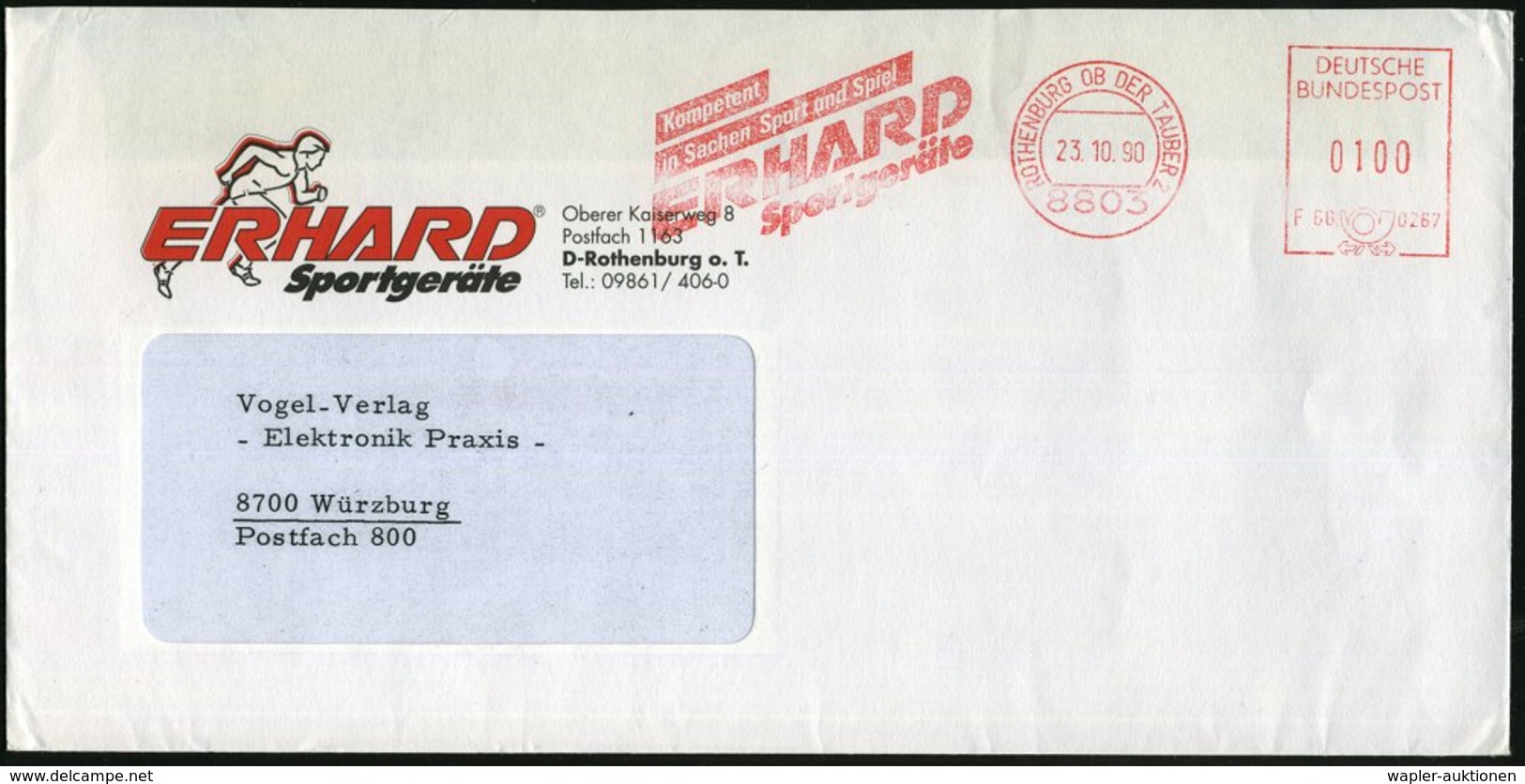 1980 (23.10.) 8803 ROTHENBURG OB DER TAUBER, Absender-Freistempel: .. ERHARD Sportgeräte, Reklame-Brief: Läufer - Divers - Other & Unclassified