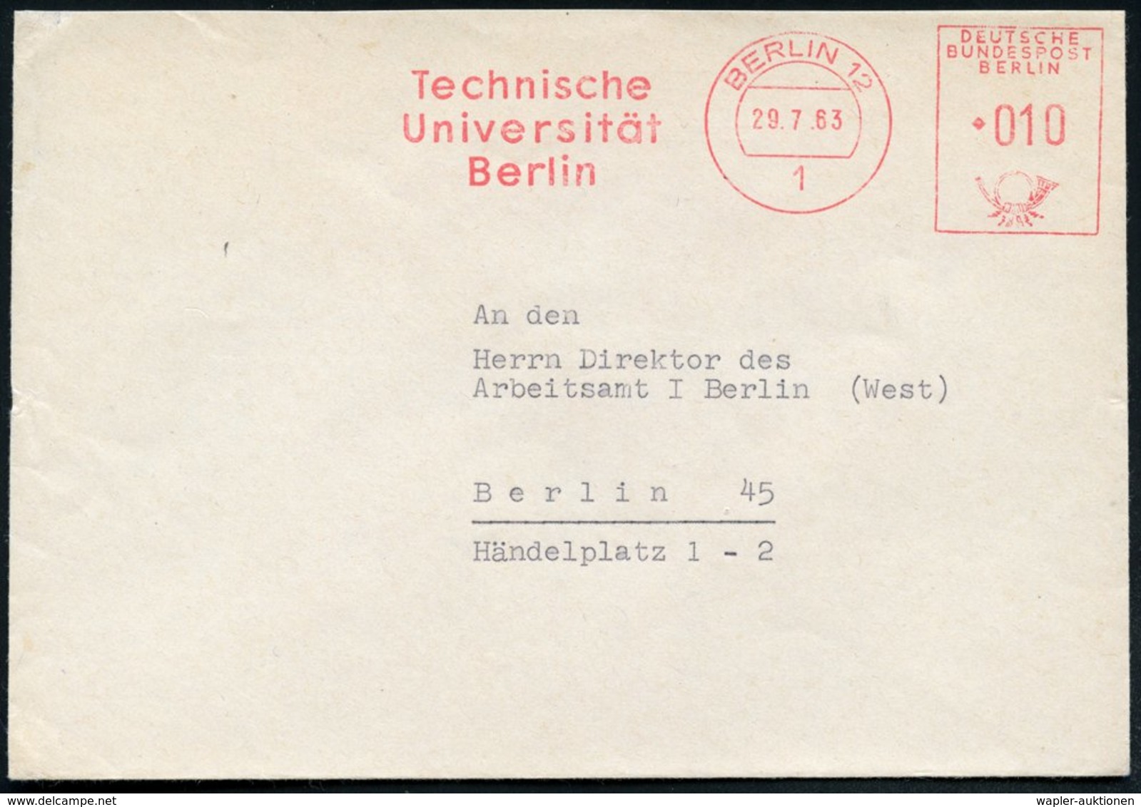 1963 (29.7.) 1 BERLIN 12, Absender-Freistempel: Technische Universität Berlin, Rs. Abs.-Vordruck: INSTITUT FÜR METALLKUN - Other & Unclassified