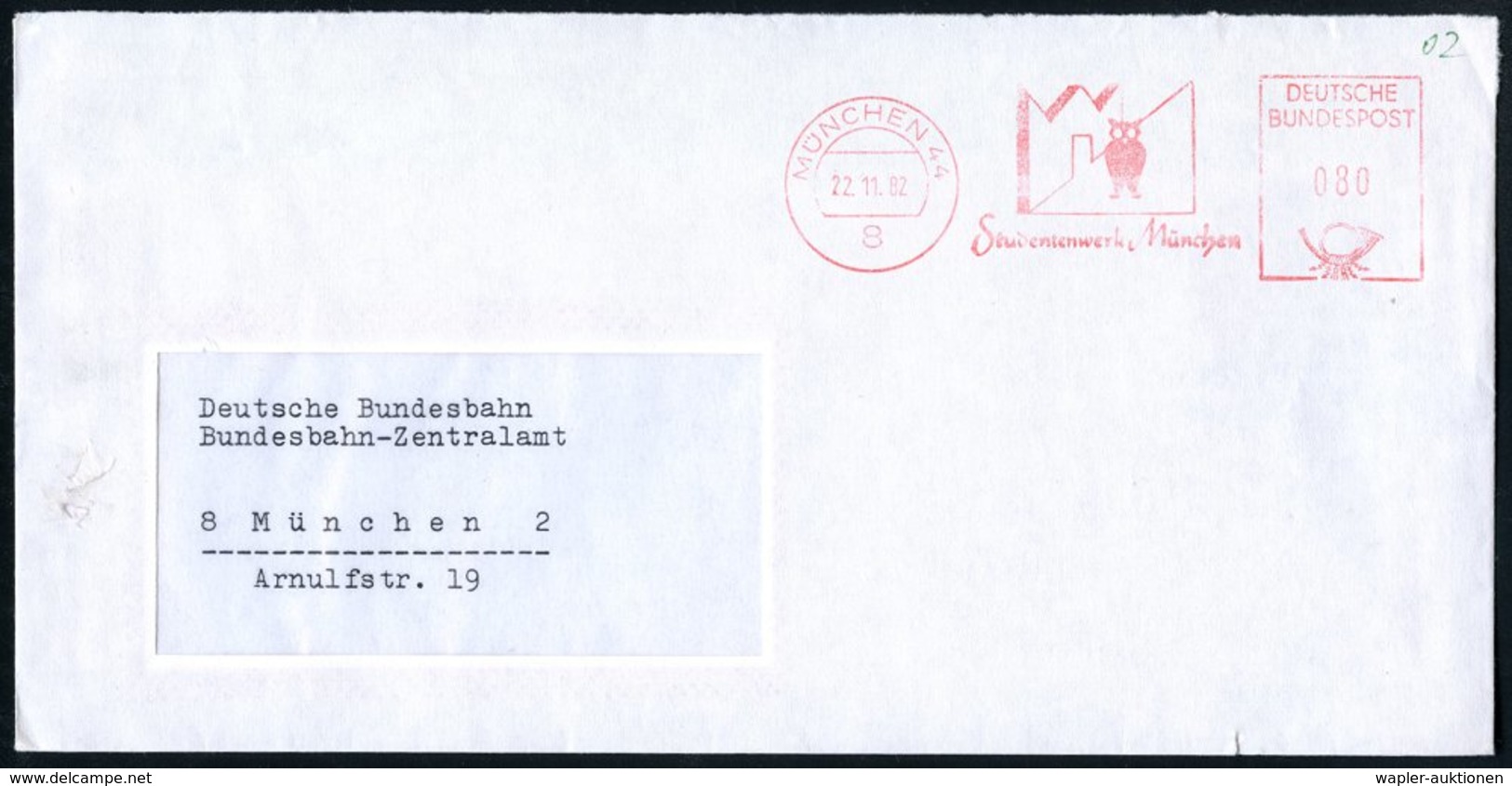 1982 (22.1.) 8 MÜNCHEN 4, Absender-Freistempel: Studentenwerk München (Eule) Ortsbrief - Universität & Hochschulen / Uni - Other & Unclassified