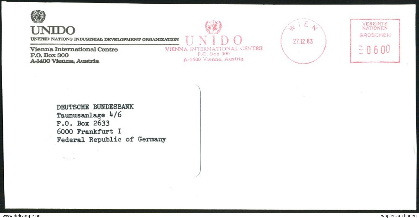 1983 ÖSTERREICH, Absender-Freistempel: WIEN, UNIDO.. (Pitney-Bowes) Ausl.-Dienstbrief: UNIDO, UNITED NATIONS INDUSTRIAL  - Other & Unclassified