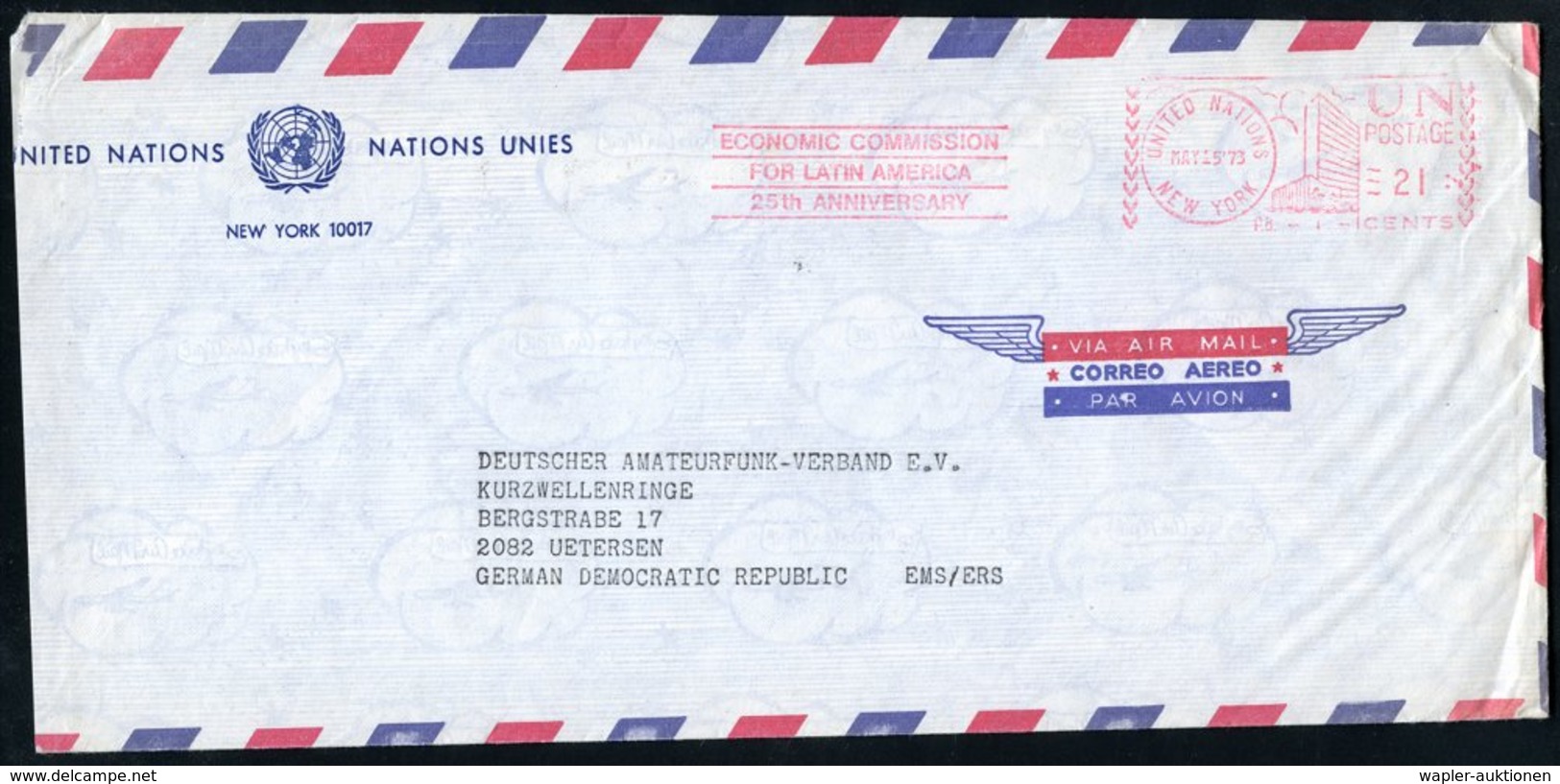 1973 (15.5.) UNO NEW YORK, Absender-Freistempel: UNITED NATIONS, NEW YORK, ECONOMIC COMMISSION FOR LATIN AMERICA, 25th A - Other & Unclassified