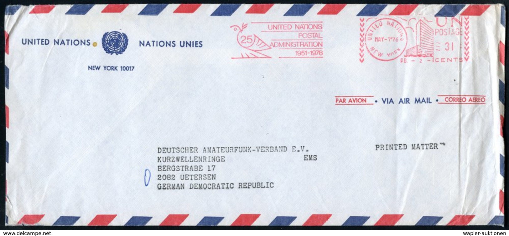 1976 (7.5.) UNO NEW YORK, Absender-Freistempel: UNITED NATIONS, NEW YORK, UNITED NATIONS POSTAL ADMINISTRATION 1951 - 19 - Other & Unclassified