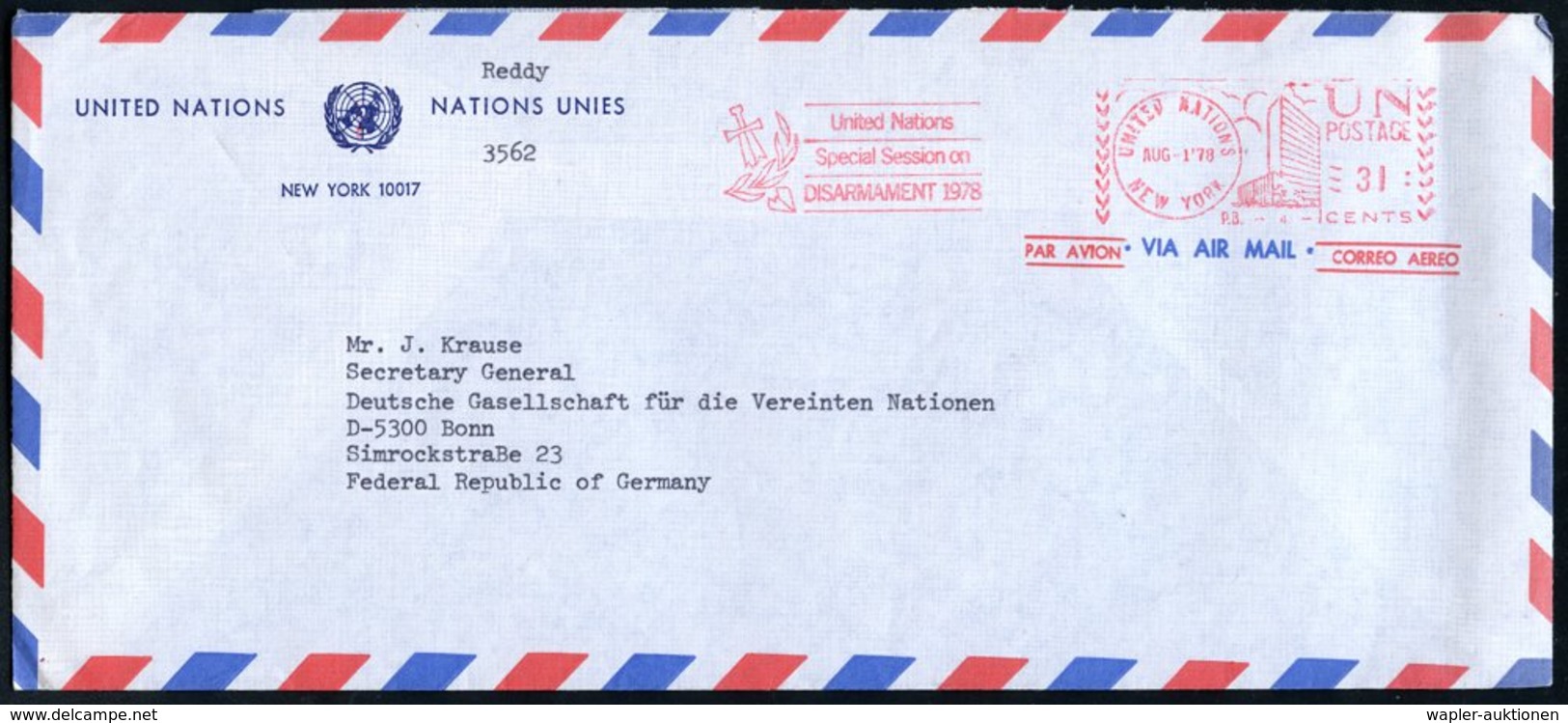 1978 UNO NEW YORK, Absender-Freistempel: UNITED NATIONS, NEW YORK, United Nations, Special Session On DISARMAMENT 1978 ( - Other & Unclassified