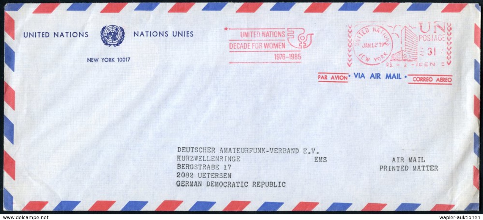 1979 (12.1.) UNO NEW YORK, Absender-Freistempel: UNITED NATIONS, NEW YORK, UNITED NATIONS, DECADE FOR WOMEN 1976-1985 (L - Other & Unclassified