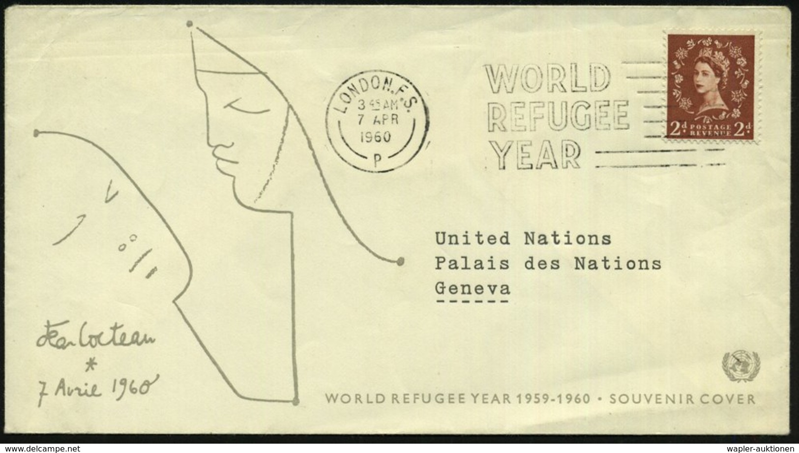 1960 (7.4.) GROSSBRITANNIEN, Maschinen-Werbestempel: LONDON, F.S., WORLD REFUGEE YEAR Auf Passendem Ausl.-Sonderumschlag - Other & Unclassified