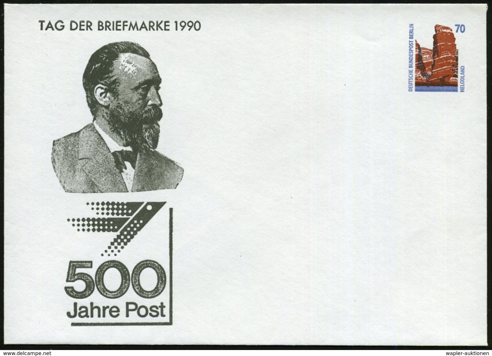 1990 B.R.D., PU 70 Pf. Helgoland: TAG DER BRIEFMARKE 1990, 500 Jahre Post (Brustbild Heinr. V. Stephan) Ungebr. (Mi.PU 1 - Sonstige & Ohne Zuordnung