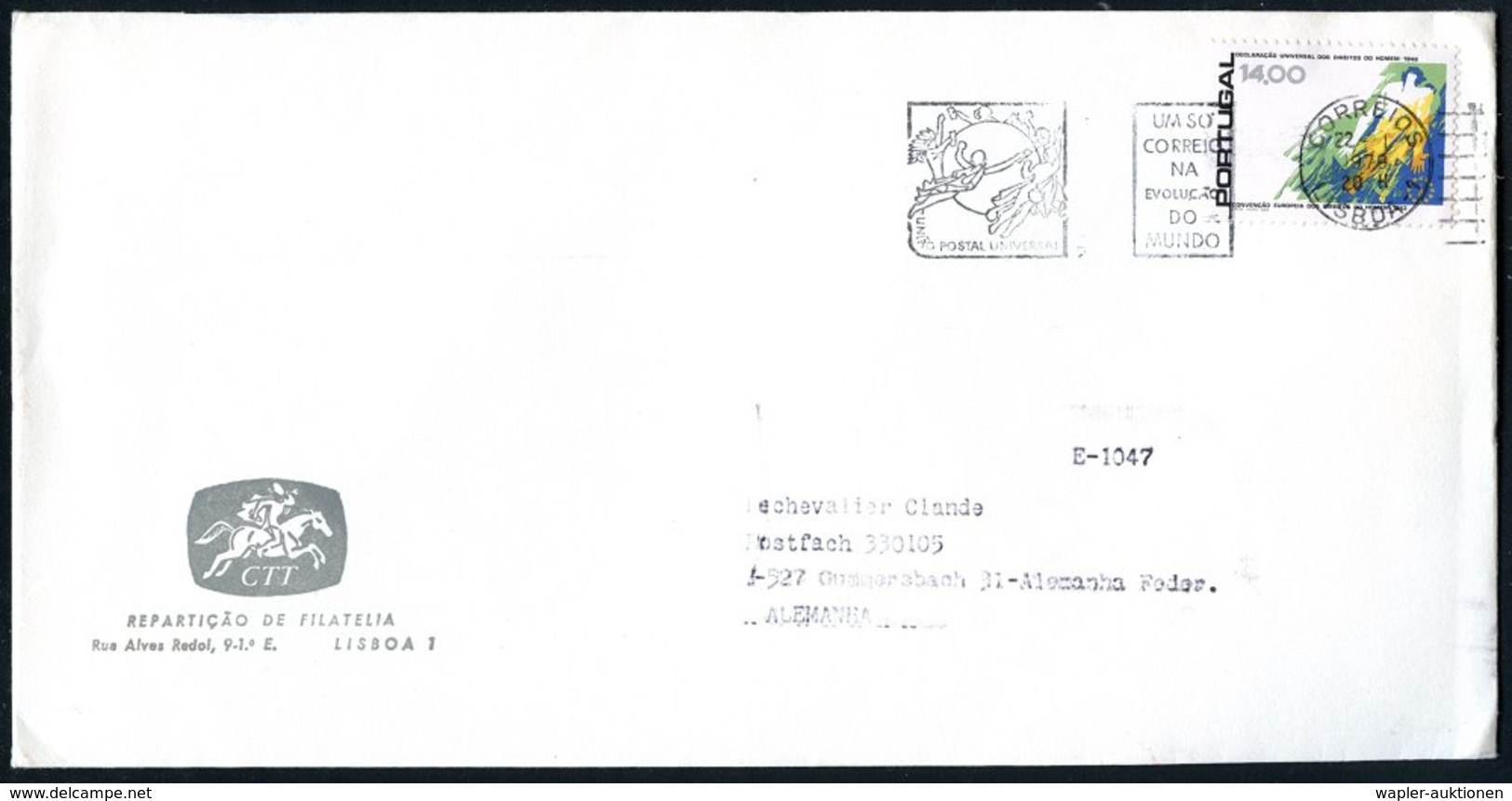 1987 (22.1.) PORTUGAL, Maschinen-Werbestempel: LISBOA CORREIOS, UNIAO POSTAL UNIVERSAL.. (UPU-Denkmal, Bern) Dekorativer - Other & Unclassified