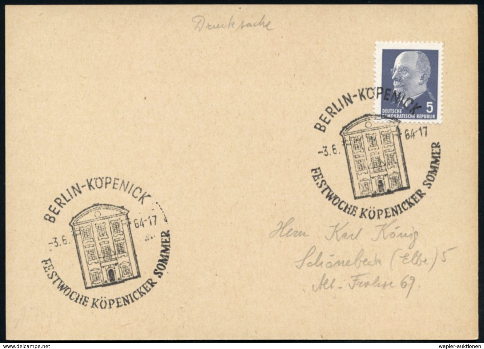 1963 (3.6.) BERLIN-KÖPENICK, Sonderstempel: FESTWOCHE KÖPENICKER SOMMER (Portal Schloß Köpenick) Inl.-Karte (Bo.1170) -  - Other & Unclassified