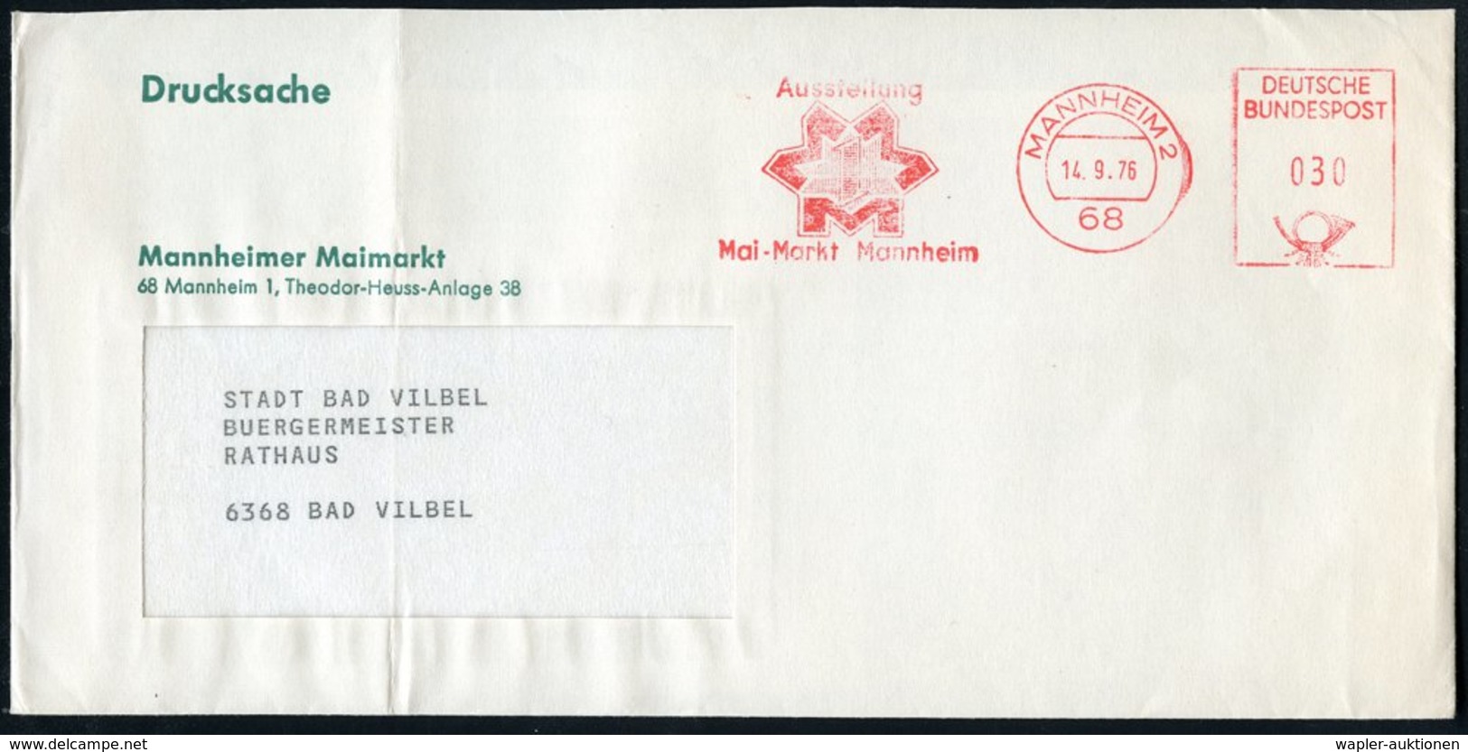 1976 (14.9.) 68 MANNHEIM 2, Absender-Freistempel: Ausstellung Mai-Markt (Monogramm-Logo) Kommunalbrief: Mannheimer Maima - Other & Unclassified
