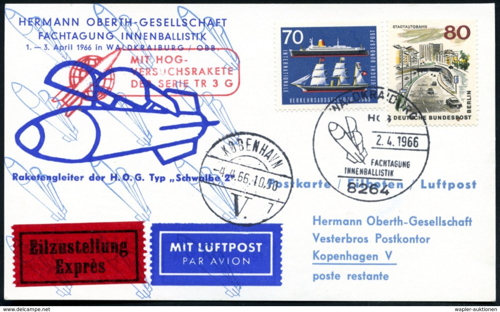 1966 (2.4.) 8264 WALDKRAIBURG, Sonderstempel: HOG, FACHTAGUNG INNENBALLISTIK (Bo.2) + Roter Nebenstempel: MIT HOG-VERSUC - Other & Unclassified