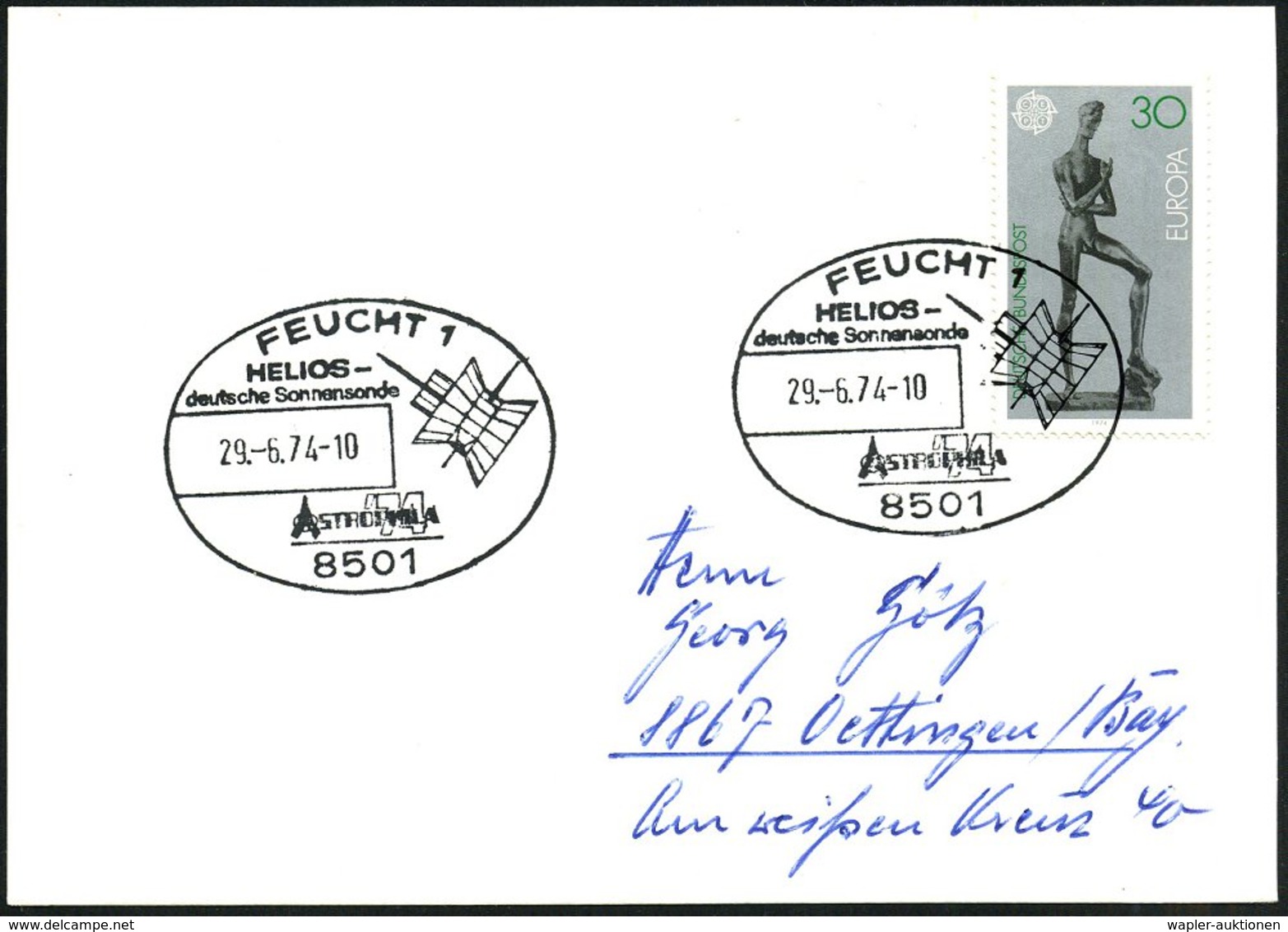 1974 (29.6.) 8501 FEUCHT 1, Sonderstempel: HELIOS - Deutsche Sonnensonde.. (Sonnensatellit "Helios") Inl.-Karte (Bo.7 ,  - Other & Unclassified