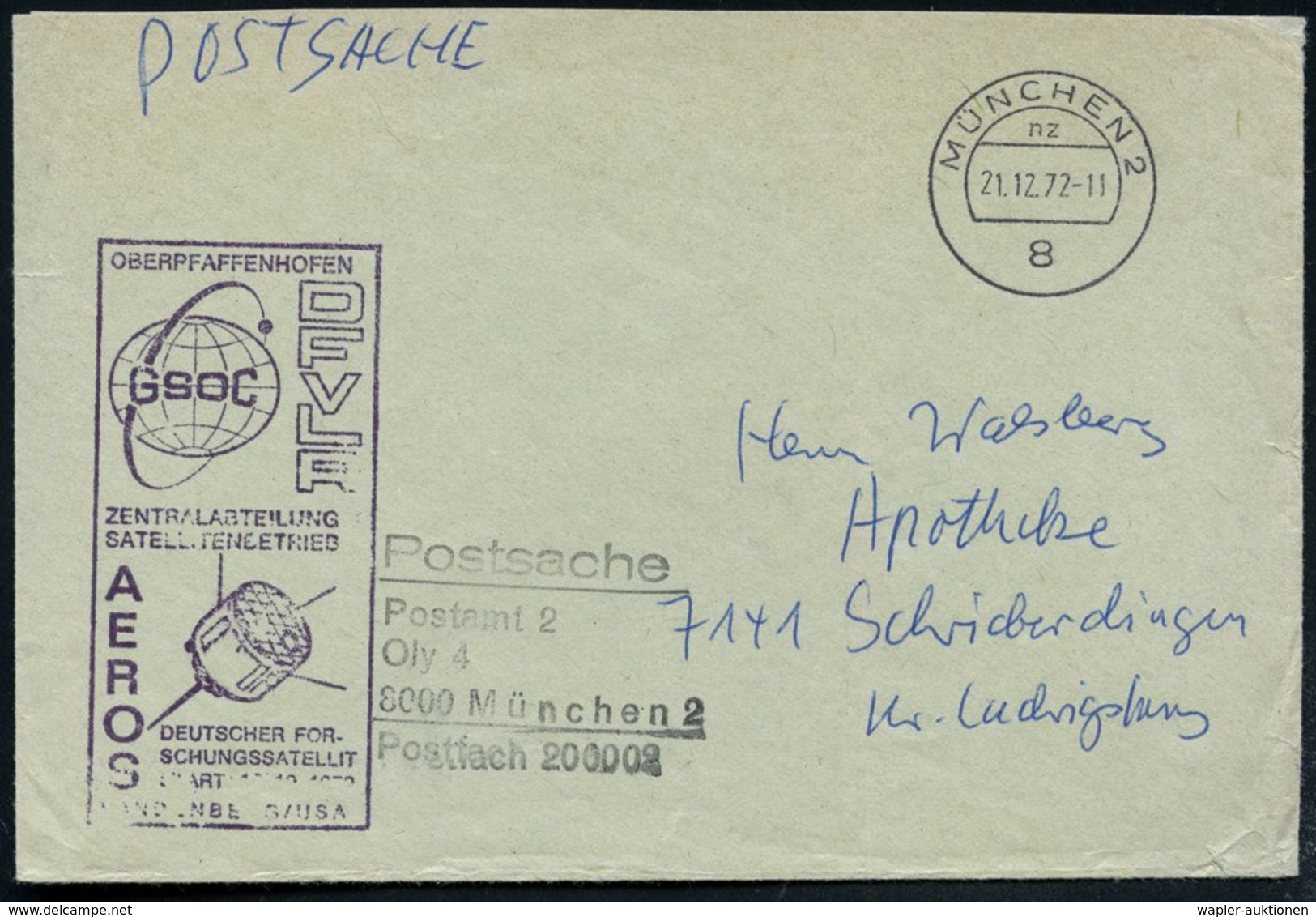 1972 (21.12.) 8 MÜNCHEN 2, 1K-Tagesstempel + Nebenstempel: Postsache, Postamt 2, 8000 München 2, OBERPFAFFENHOFEN GSOC D - Other & Unclassified