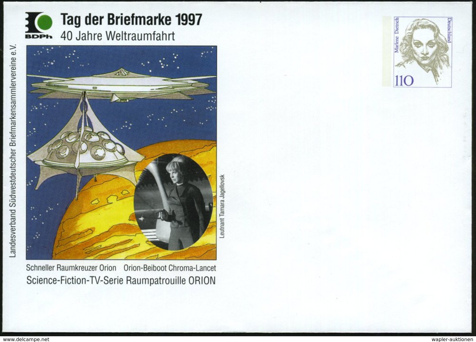 1997 B.R.D., PU 110 Pf. M. Dietrich: Tag Der Briefmarke, 40 Jahre Weltraumfahrt, Science Fiction TV-Serie Raumpatrouille - Autres & Non Classés